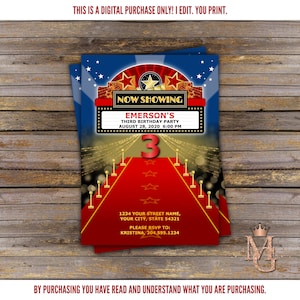 Showtime Birthday Invitation! Theatre Invitation! Movie Invitation!