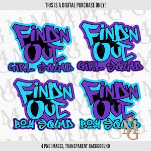 Finde N Out Gender Reveal, Squad Logos, PNG Bilder! Nur für den persönlichen Gebrauch! Transparenter Hintergrund. Petrol/Aqua-Blau und Lila! NUR für den persönlichen Gebrauch!