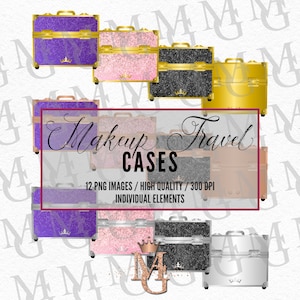 Makeup Travel Cases Clipart Set, 12 PNG Images