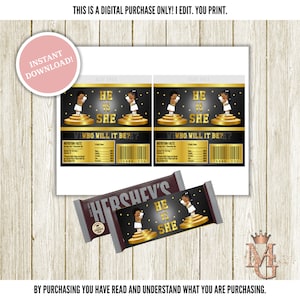 Boxing Gender Reveal Candy Bar Wrapper Template! Instant Download! Gold, White and Black!