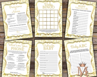 Golden Book Baby Shower Games: White & Gold, 6-Game Set (Digital Download)