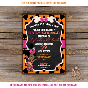 Pebbles Baby Shower Invitation! Orange and Hot Pink Baby Shower! Glam Pebbles!