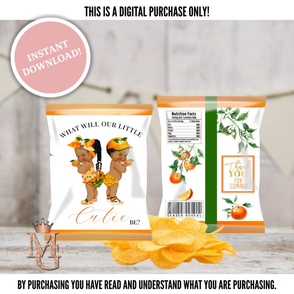 Little Cuties Oranges Gender Reveal! Gender Reveal Chip Bag! Printable Chip Bag Template!