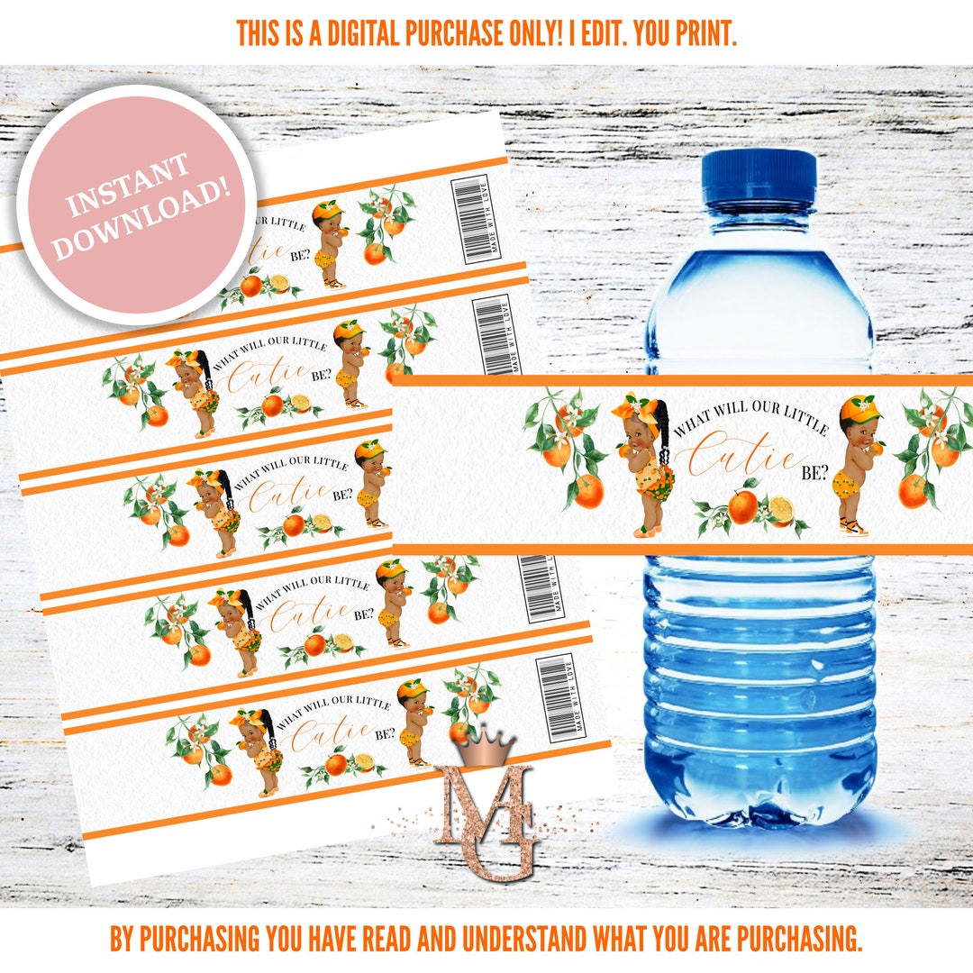 Little Cutie Water Bottle Label Cuties Gender Reveal Oranges Etsy