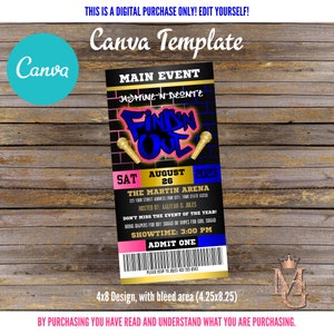 Find 'N Out Gender Reveal Invitation Template! Hip Hop Gender Reveal! Canva Template! Hot Pink, Royal Blue and Gold!