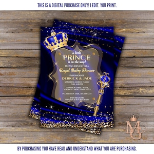 Koninklijke prins baby shower uitnodiging, jongen! Kleine prins babyshower! Prins babyshower! Koningsblauw en goud!