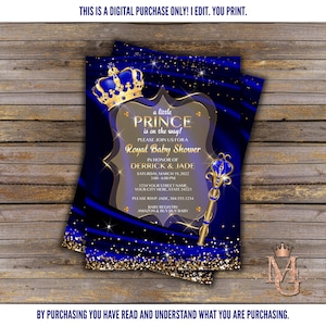 Royal Prince Baby Shower Invitation, Boy! Little Prince Baby Shower! Prince Baby Shower! Royal Blue and Gold!