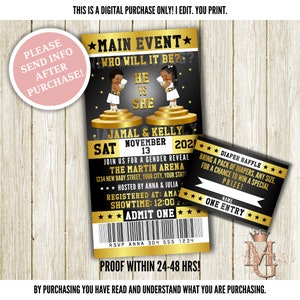 Boxen Gender Reveal Einladung und Windel Tombola, Gold, Weiß und Schwarz! Windel Tombola Ticket inklusive!
