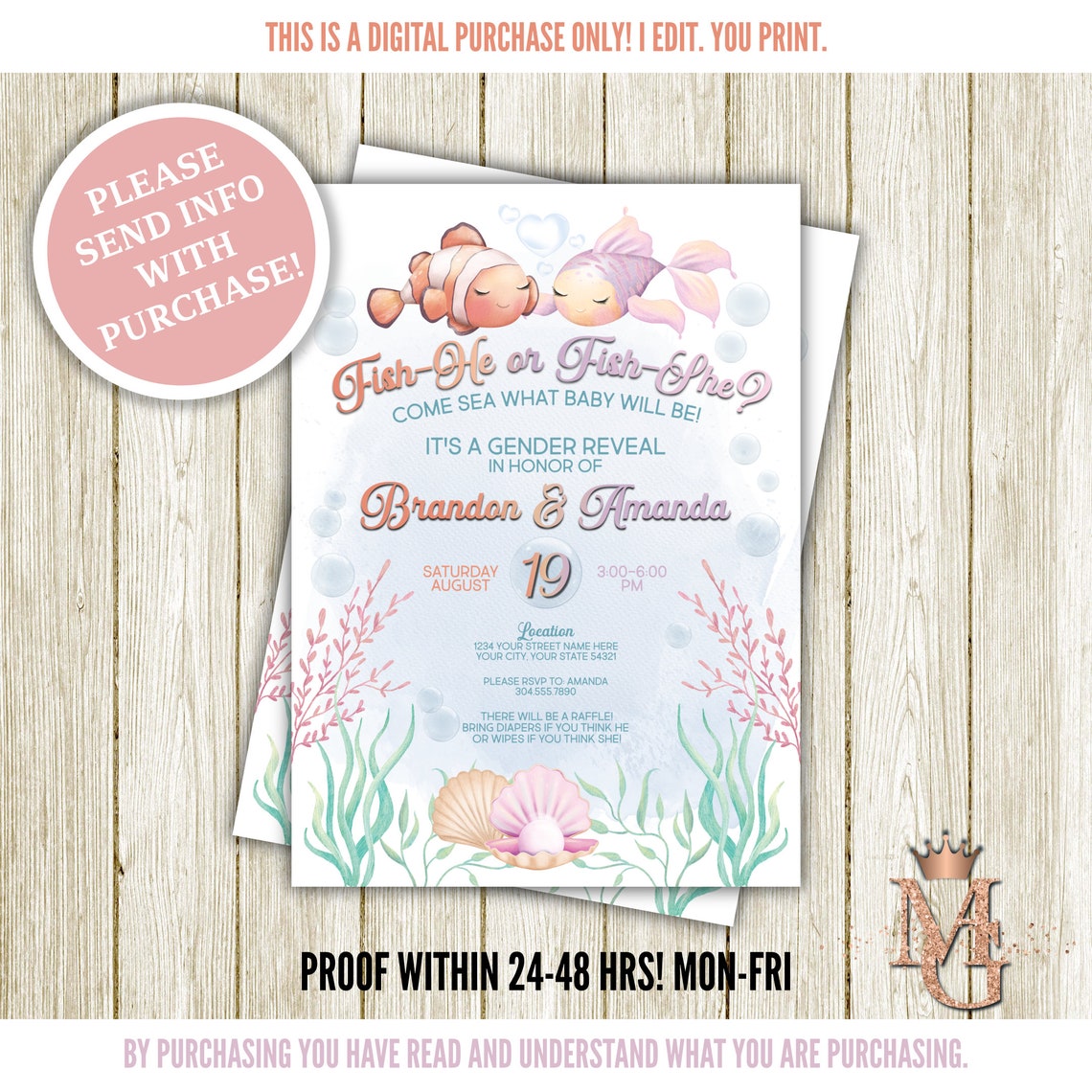 Fish Gender Reveal Invitation Fishhe or Fishshe Fishy Etsy