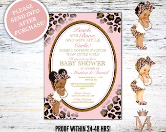 Invitación para baby shower de guepardo rosa: Estampado de leopardo para niña (digital)