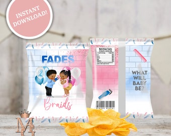 Fades or Braids Gender Reveal Chip Bag Template (Digital Download)