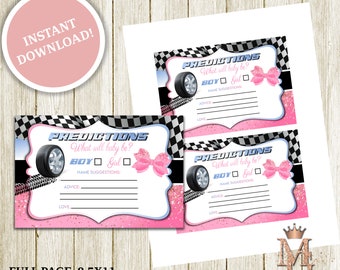 Burnouts or Bows Gender Reveal! Prediction Card! Pink and Light Blue! Digital!