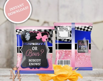 Burnouts or Bows Gender Reveal Chip Bag Template (Digital Download)