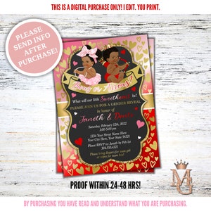 Bows or Arrows Gender Reveal Invitation! Valentines Day Gender Reveal! Sweetheart Invitation! Red, Pink and Gold!