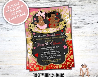 Valentine's Gender Reveal Invitation: Bows or Arrows, Red, Pink, and Gold (Digital Download)