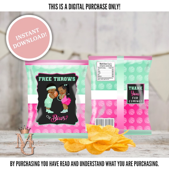 Free Throws or Bows Gender Reveal Chip Bag Template (Digital Download)