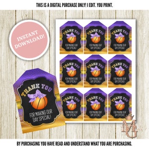 Free Throws or Purple Bows Favor Tags! Purple and Gold! Gender Reveal Favor Tag!