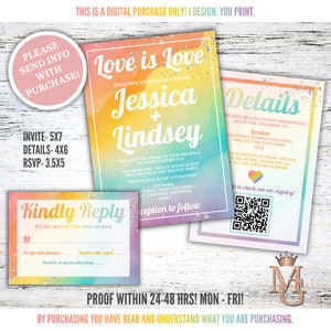 LGBTQ+ Wedding Invitation! Pride Wedding! Gay Wedding Invitation! Rainbow Wedding! Rainbow and Silver!