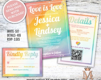 LGBTQ+ Wedding Invitation! Pride Wedding! Gay Wedding Invitation! Rainbow Wedding! Rainbow and Silver!