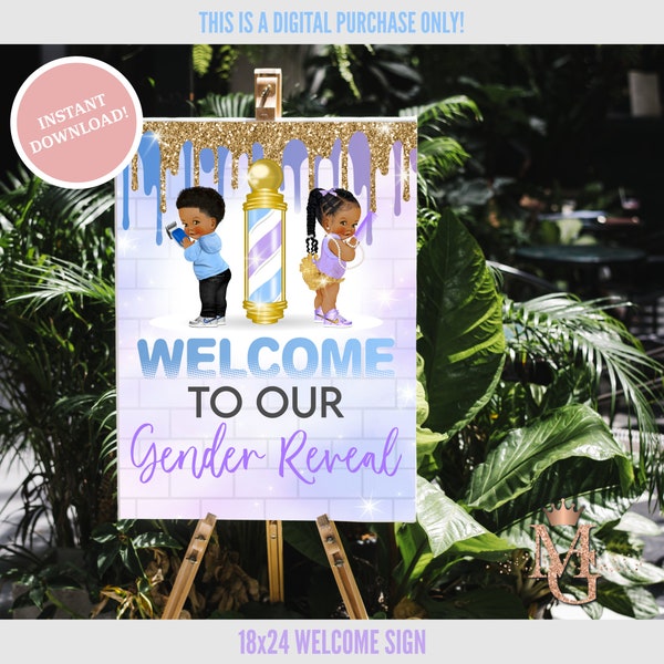 Fades or Braids Gender Reveal Welcome Sign! Lavender and Blue! 18x24