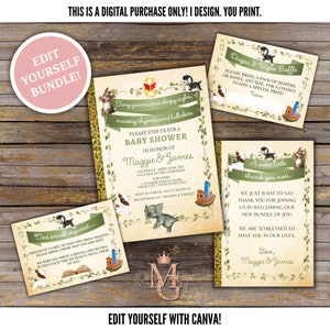 Kleines goldenes Buch-Babypartyeinladungs-Set: Salbeigrün (Canva Template)