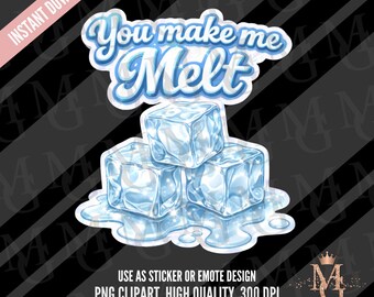 Ice Cube Clipart, PNG, Melting Ice Sticker Design. Emote. Transparent Background (Digital Download)