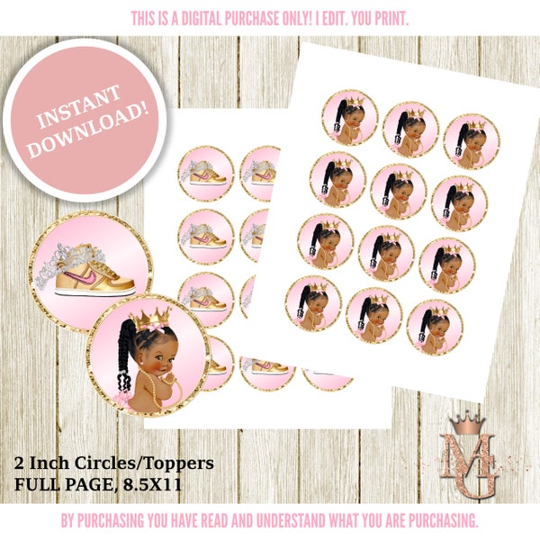 Little Princess Cupcake Toppers! Gold and Pink! Royal Baby Shower! Sneaker Baby Shower! 2 inch Circles!