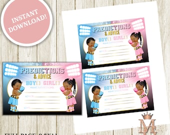 Boxing Gender Reveal! Prediction Card! Light Pink, Light Blue and Gold! Digital!