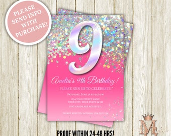 Holographic Pastel Birthday Invitation: Glitter Girl Design (Digital Download)