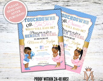 Touchdowns or Tutus Gender Reveal Invitation: Pink, Blue, Gold (Digital)