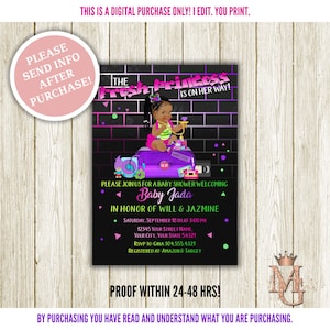 Fresh Princess Baby Shower Invitation! Hip Hop Baby Shower! 90&#39;s Baby Shower! Pink, Purple and Lime Green.