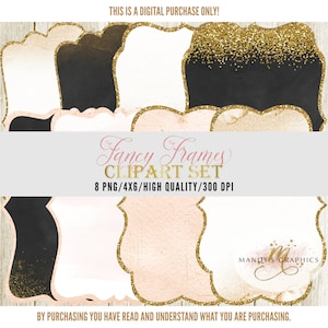 Fancy Frames Clipart Set, 8 PNG Bilder, Einladung Design