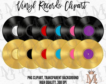 Vinyl Records Clipart Set, 12 Colors, Individual Elements! Retro Clipart! DJ Clipart! Instant Download! PNG!