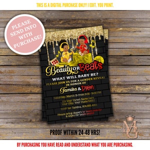 Beauty or Beats Gender Reveal Invitation: Hip Hop Theme (Digital Download)