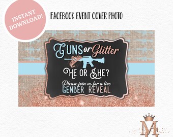 Guns or Glitter Gender Reveal Facebook Event Cover (Instant Download)