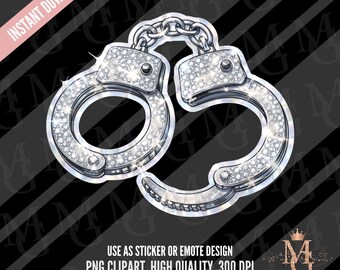 Handcuff Clipart, Bling Handcuffs PNG, Sticker Design. Emote. Transparent Background (Digital Download)