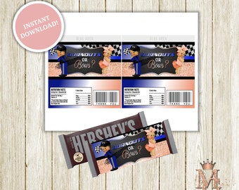Burnouts or Bows, Babies Gender Reveal Candy Bar Wrapper Template! Instant Download!