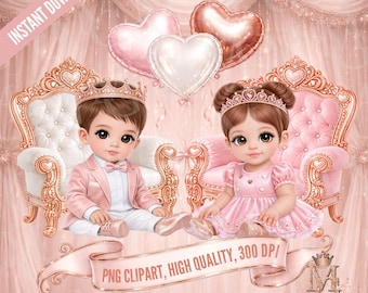 Royal Baby Prince and Princess Clipart Set, Light Skin (Digital Download)
