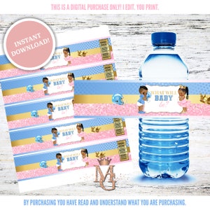Touchdowns or Tutu&#39;s Gender Reveal! Touchdowns or Crowns! Water Bottle Template! Instant Download!