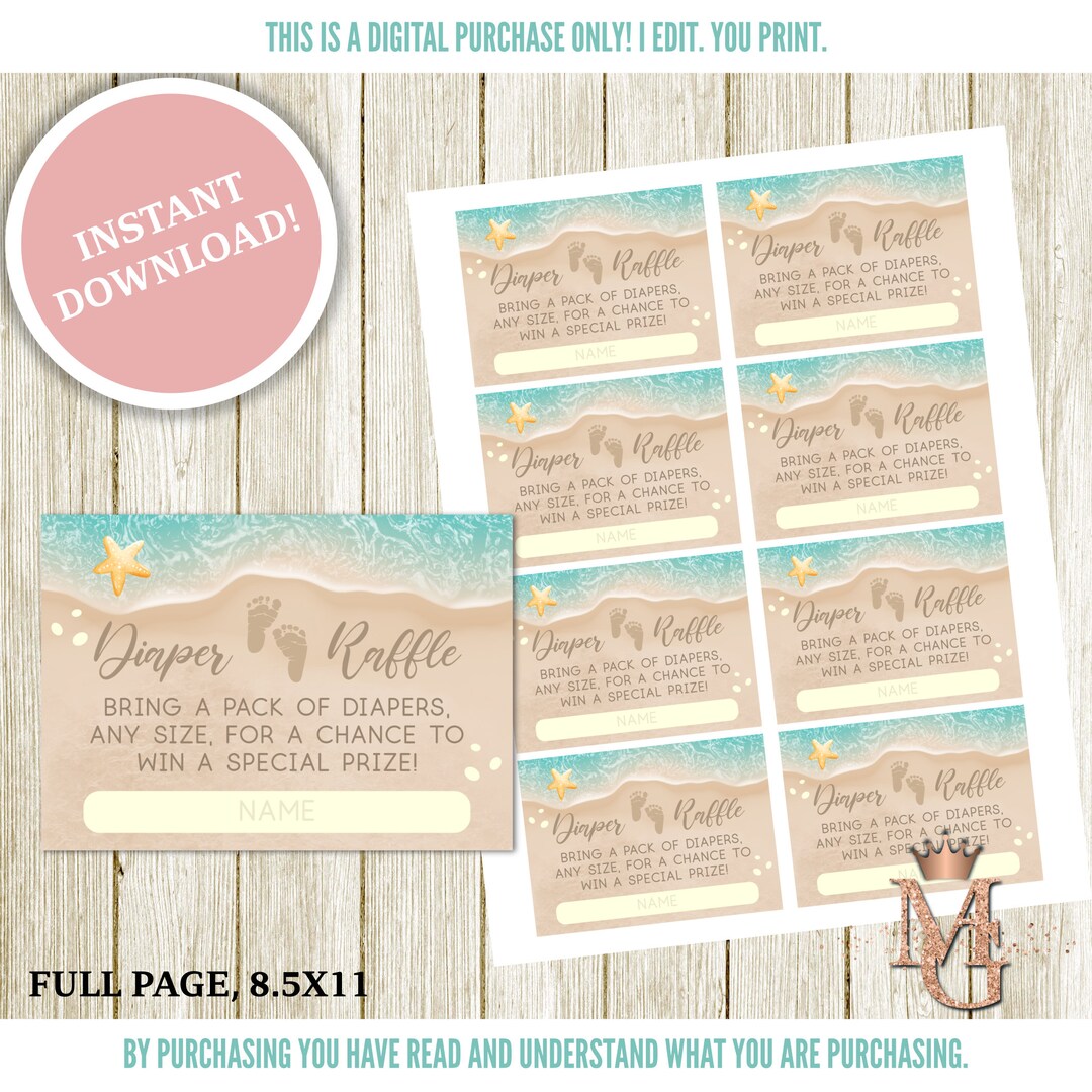 Seaside Raffle Beach Baby Shower Diaper Raffle & Wipes Raffle (digital Download) - Etsy