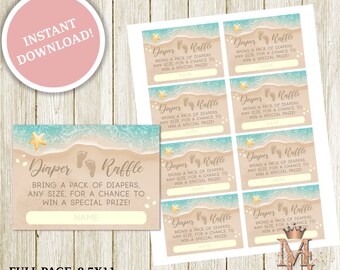 Beach Baby Shower Diaper Raffle & Wipes Raffle (Digital Download)