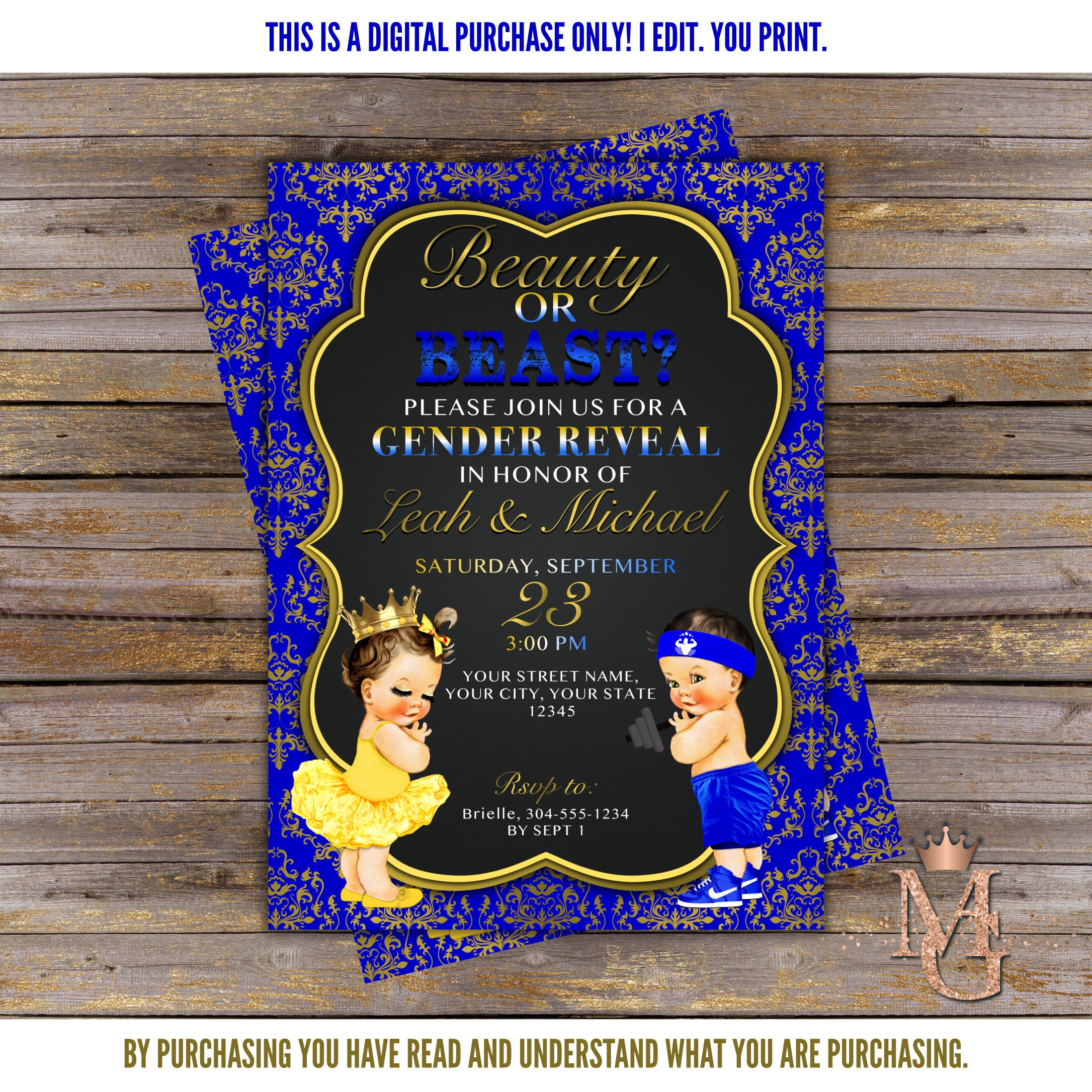 Beauty or Beast Gender Reveal Invitation Fitness/gym Gender Etsy UK