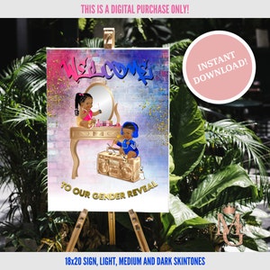 Beauty or Beats Gender Reveal Welcome Sign! Hot Pink, Royal Blue and Gold! 18x24