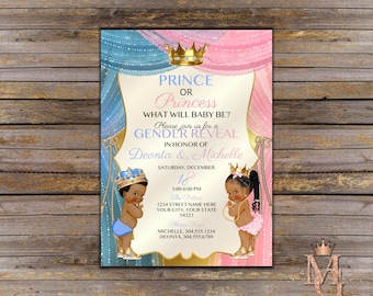 10 Personalised Gender Reveal Baby Shower Invitations Invites Princess Prince
