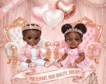 Royal Baby Prince and Princess Clipart Set, Dark Skin (Digital Download)