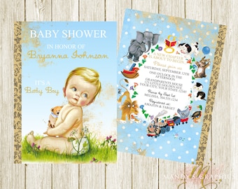 Little Golden Book Baby Shower Invitation, Boy! Front and Back Design!