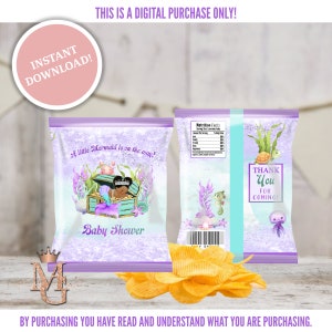 Mermaid Baby Shower Chip Bag! Under the Sea Chip Bag! Printable Chip Bag Template! Purple and Teal!