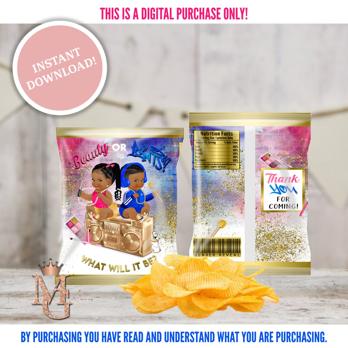 Beauty or Beats Gender Reveal Gender Reveal Chip Bag Etsy