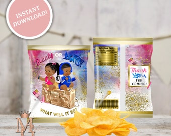 Beauty or Beats Gender Reveal! Gender Reveal Chip Bag! Printable Chip Bag Template!