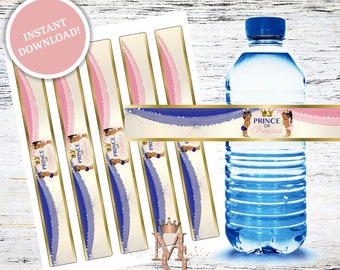 Prince or Princess Water Bottle Label! Blue and Pink! Royal Gender Reveal! Digital Template!